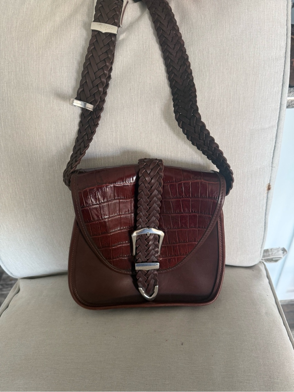 Vintage Brighton Brown Leather Braided Strap Shoulder Bag